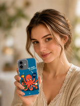 Lifestyle view of One Hand Is Plenty octopus iPhone 16 case