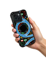 Colorful traffic sign iPhone 15 Pro case held in hand
