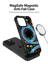 Colorful road sign art iPhone 15 Pro case magnetic charging view