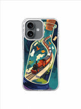 Orange Ticket Bird Rail fantasy train artwork on an iPhone case