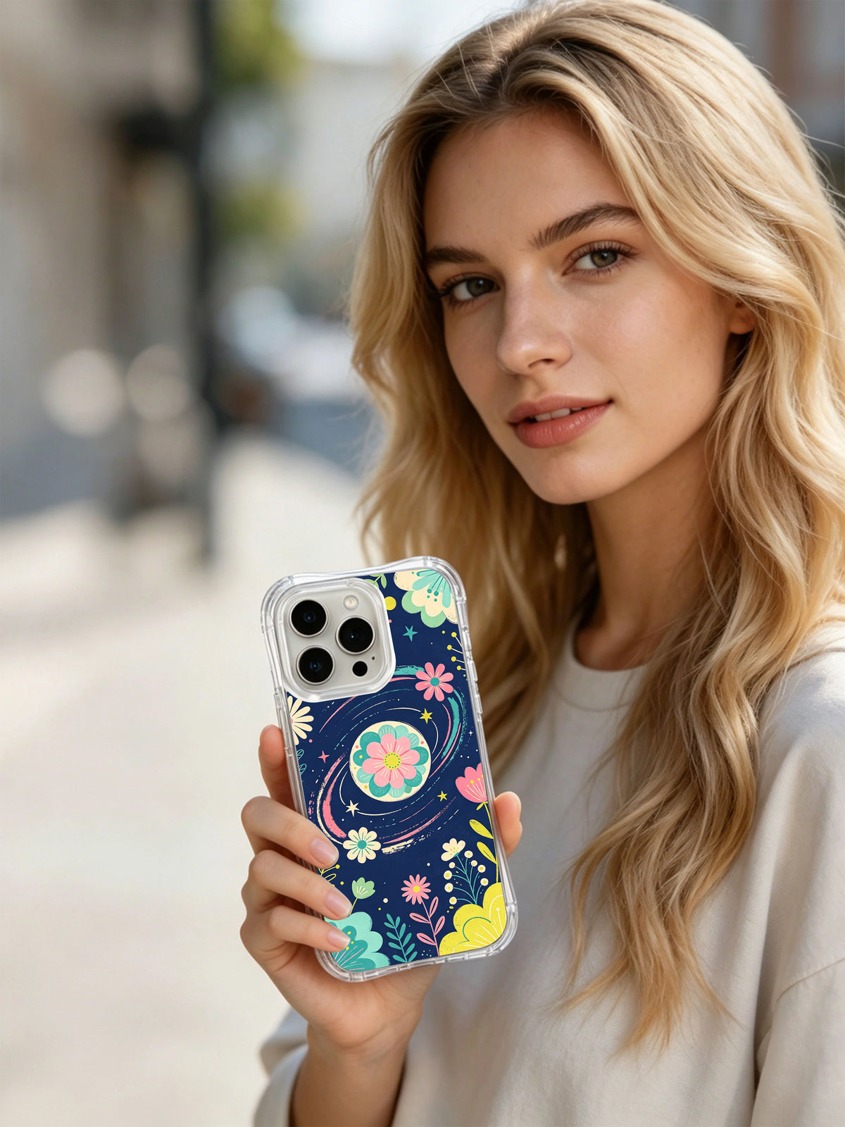 Orbiting Bloom Garden iPhone 14 Pro Max case lifestyle