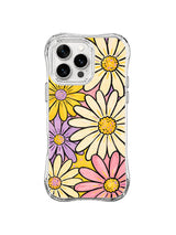 Buttercream Daisy Crowd: Large cream, yellow, pink and lavender daisies overlap across a pale field.