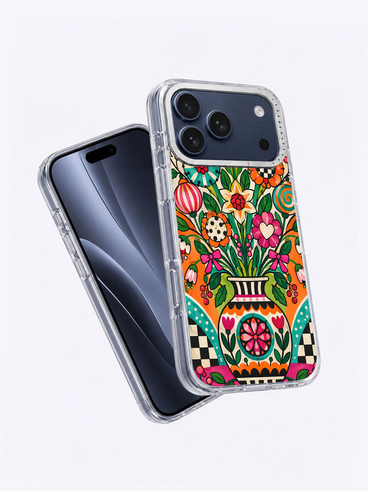 Angled front view of Ornament Bloom Garden iPhone 17 Pro Max case presentation