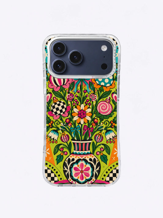 Ornament Bloom Garden iPhone 17 Pro Max case in Lime Checker Bloom Vase artwork