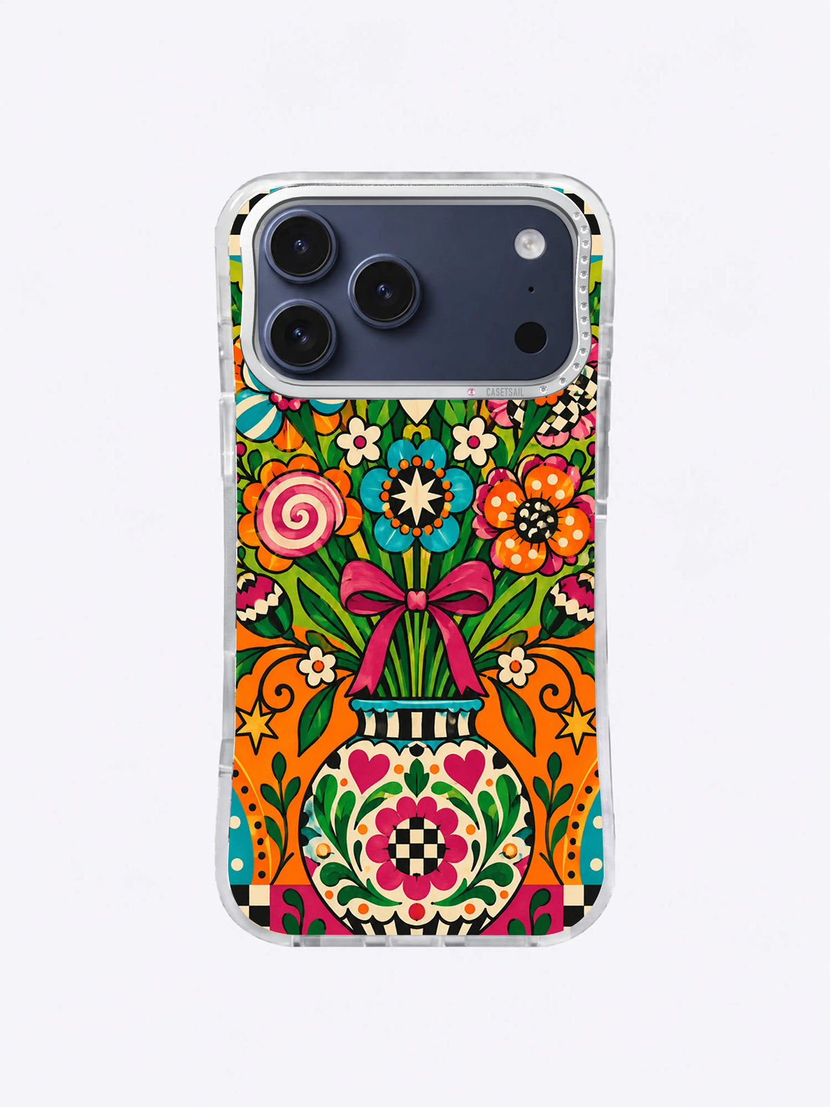 Ornament Bloom Garden iPhone 17 Pro Max case in Magenta Bow Blossom Burst artwork