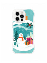 Cute snowman iPhone 15 Pro case with mint snowbands, button trail, holly and presents