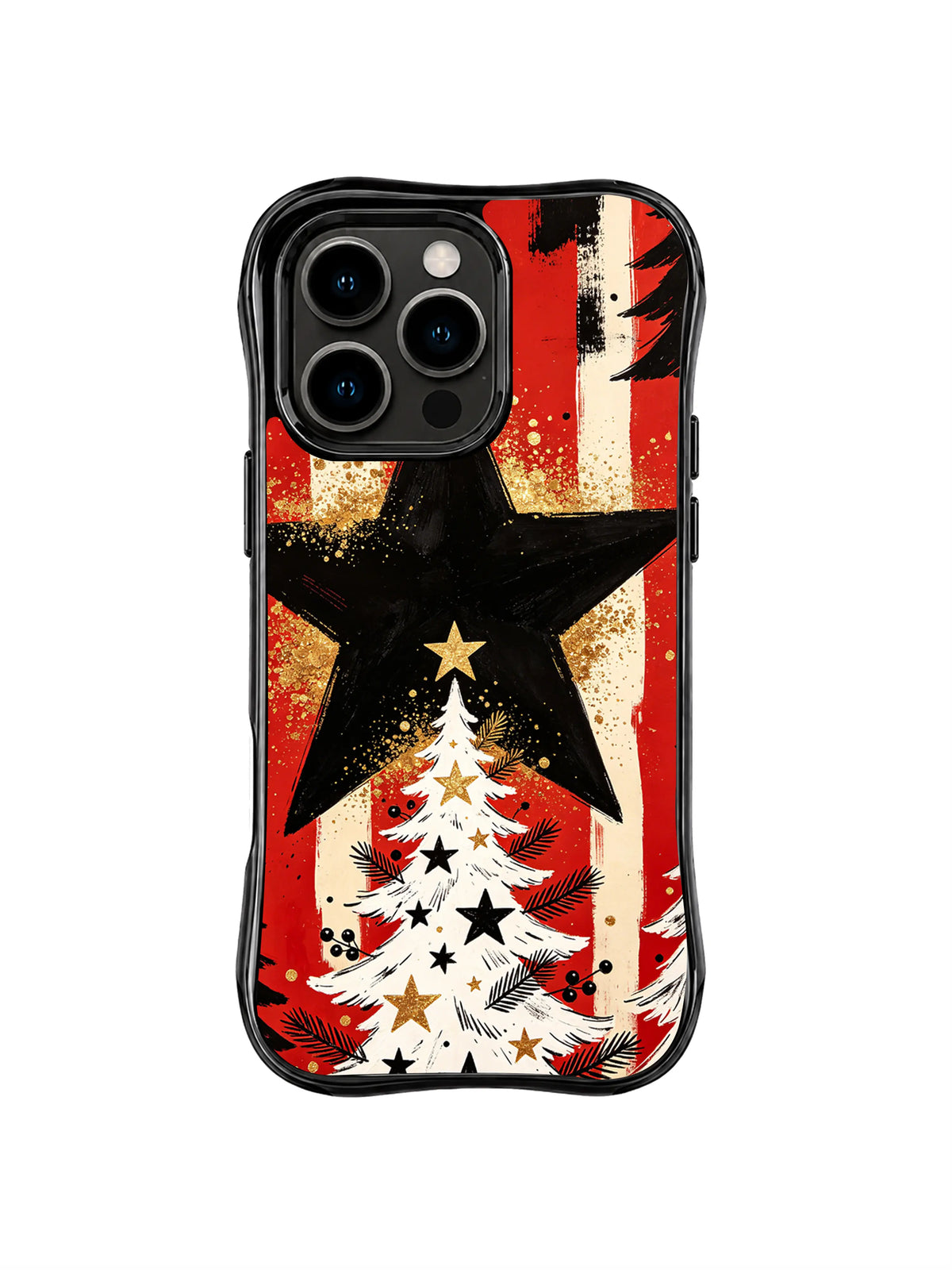 Oversized Black Star Crown red and ivory pine iPhone 14 Pro case by Elara Voss