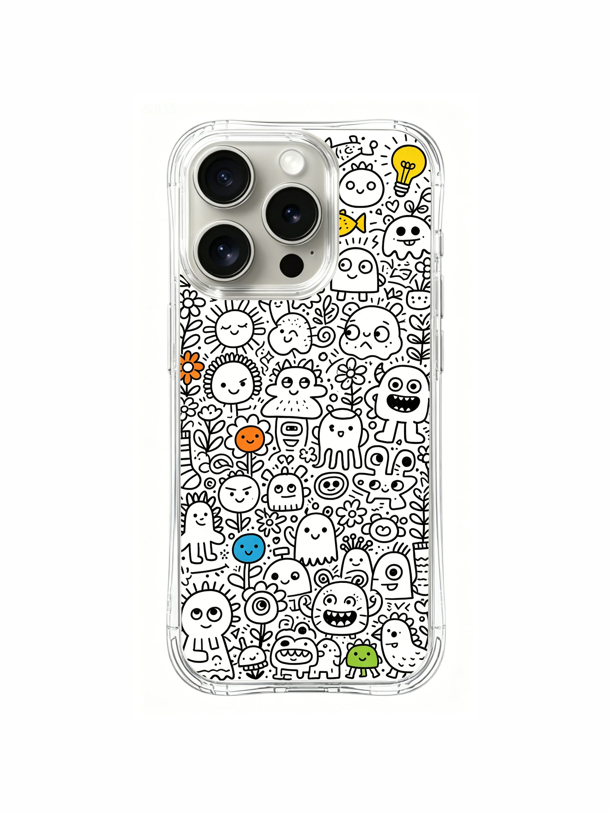 Oversized crowded monster town group doodle iPhone 16 pro Case, limited collection phone casing designed exclusively for PhoneCasing, quirky wearable art phone cover for US women.