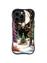 Owl in the Holly Moon case art with an owl on holly and a wreath fixed around a tree trunk