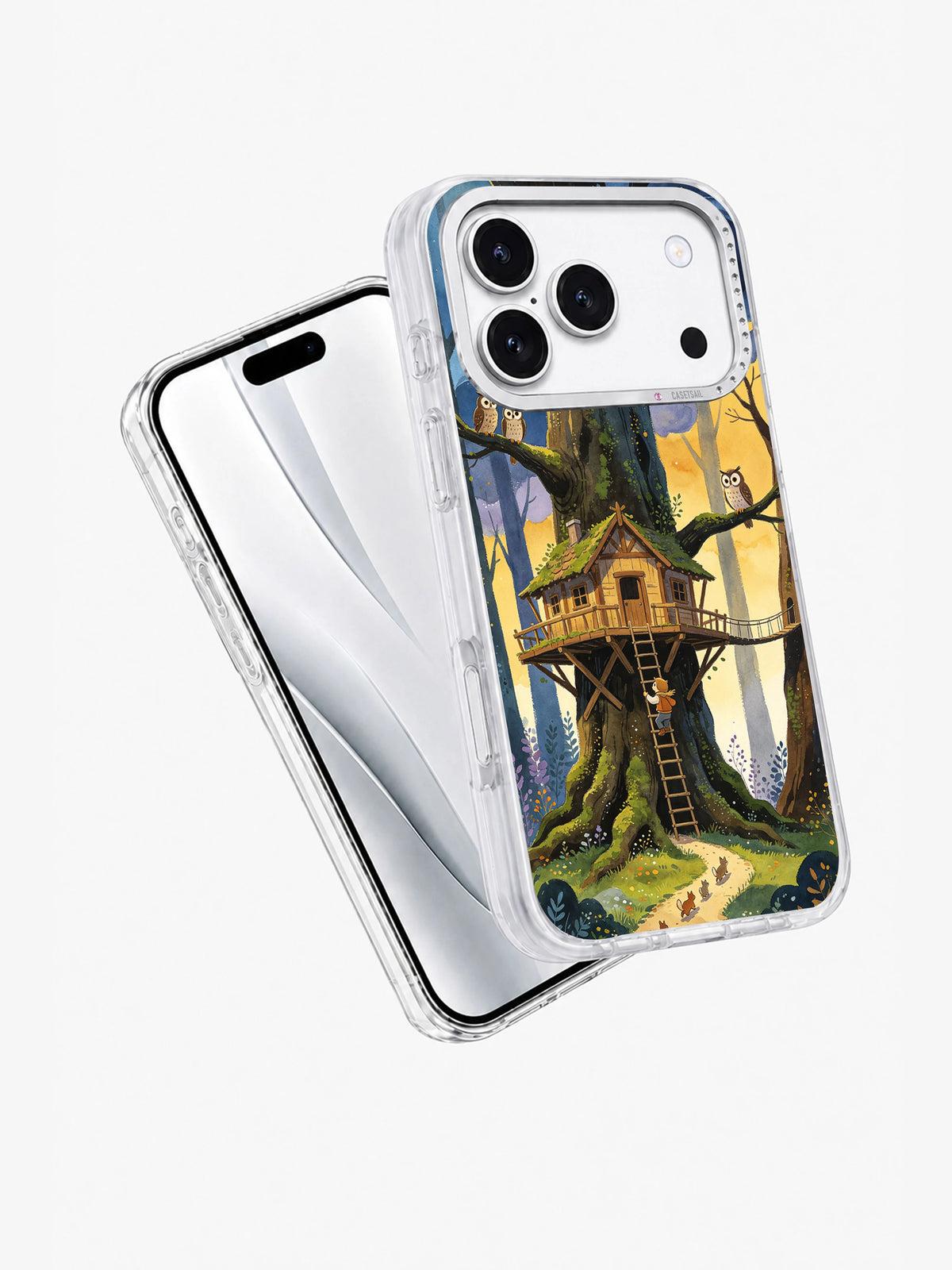 Angled view of Owl Keeper Storm Bridge iPhone case