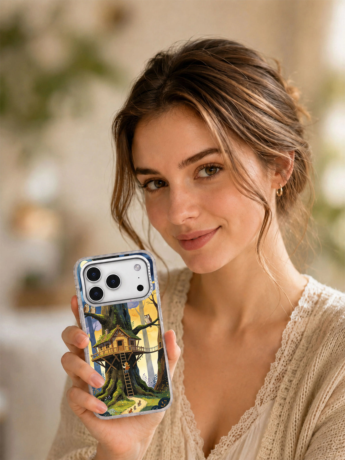 Lifestyle view of Owl Keeper Storm Bridge iPhone case