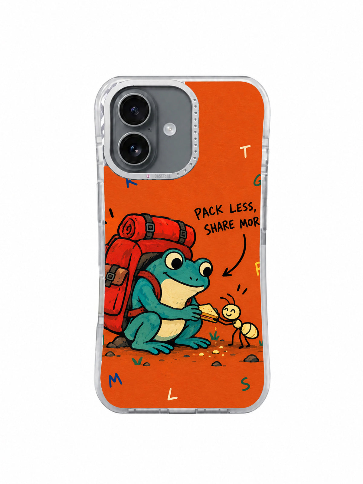 Pack Less, Share More iPhone 16 case front product view