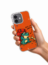 Pack Less, Share More iPhone 16 case in hand