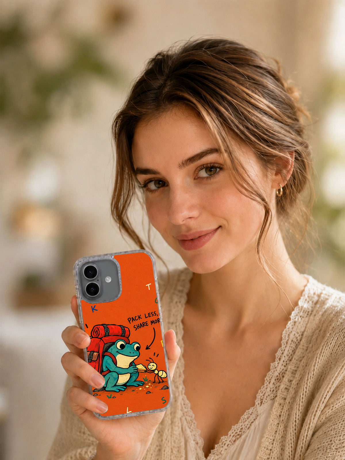 Pack Less, Share More iPhone 16 case lifestyle view