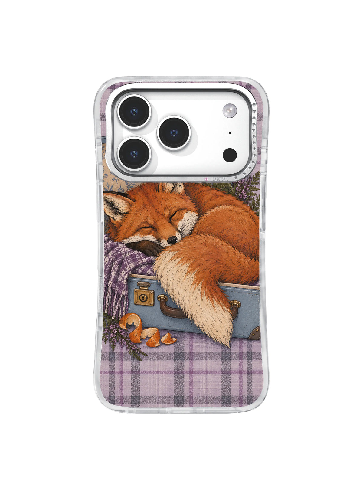 Packing a Season sleeping fox and open suitcase iPhone 17 Pro case, pattern four