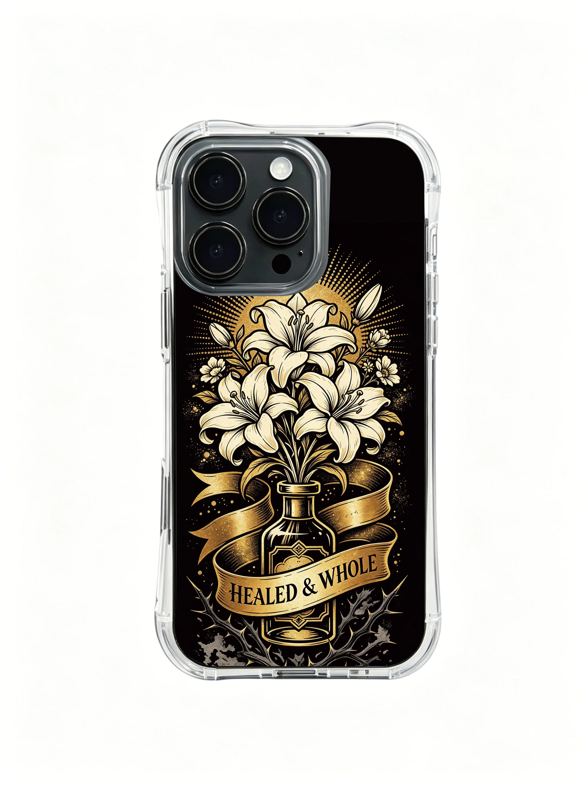 Alchemize pain into nectar vessel PhoneCasing, slim fit iPhone 14 Plus Case with rich floral layout, lightweight easy carry phone cover.