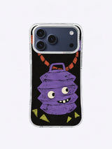 Crooked-grin violet lantern character with ivory eyes on charcoal black