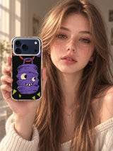 Lifestyle portrait holding violet lantern character phone case