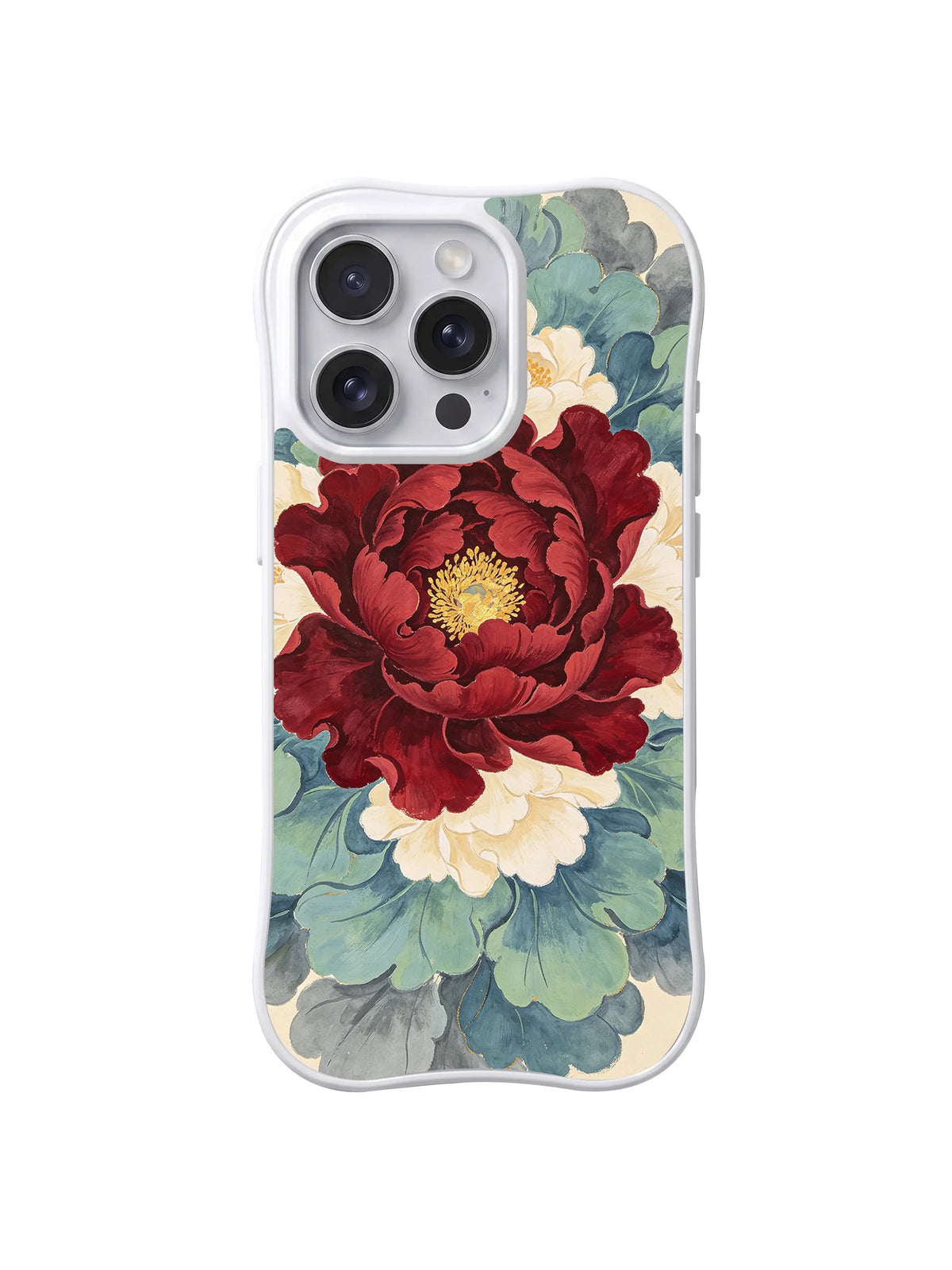 Grand Crimson Peony pattern on iPhone 15 Pro case