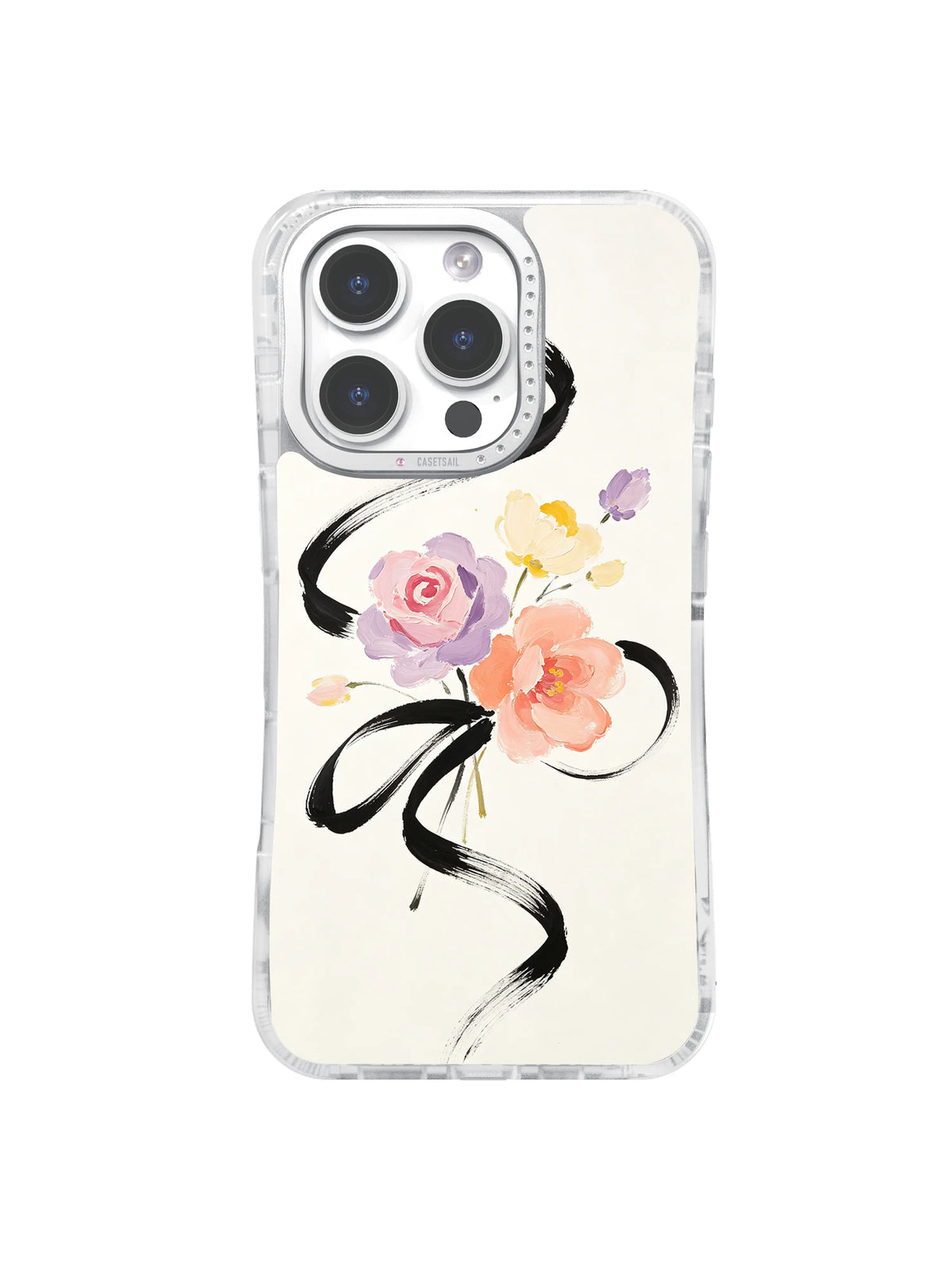 Painted Rose Ribbon bouquet and black brush pattern case