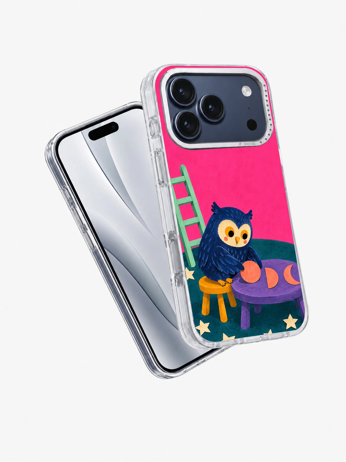 The Paper Moon Workshop transparent iPhone case angled view