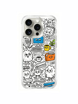 Tiny paperclip detailed monster office resident doodle iPhone 15 pro Case, lightweight shockproof phone casing, popular trending cartoon phone cover from PhoneCasing.
