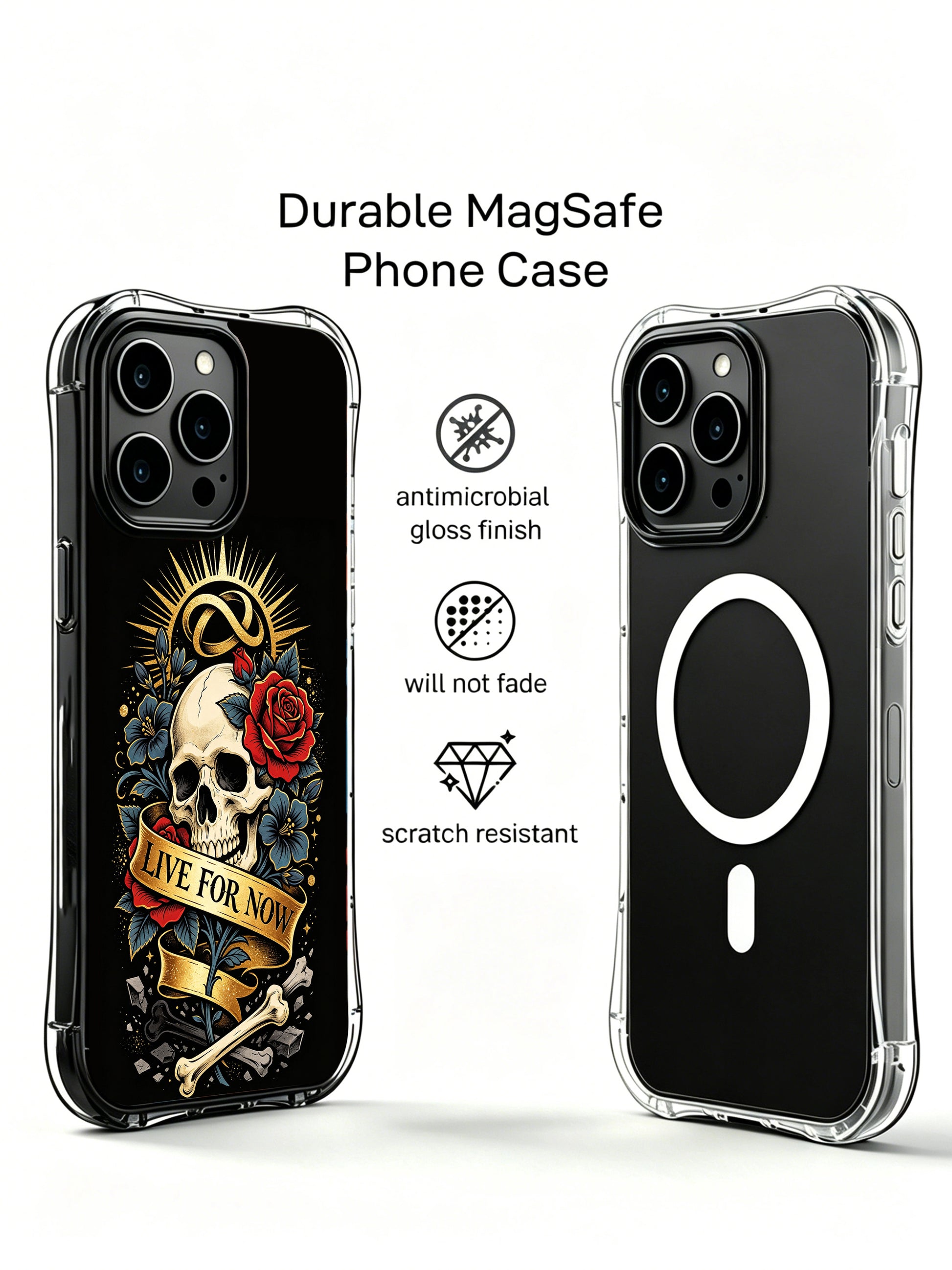 Paris catacomb inspired soul totem PhoneCasing, artistic iPhone 14 Plus Case with black ash base design, scratch resistant durable iPhone 14 Plus casing.
