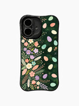 The Pastel Forest Picnic / Wildflower Picnic Scatter: Bir yanda geniş çiçek ve tüy kenarı; koyu yeşile dağılan çok sayıda küçük yumurta.