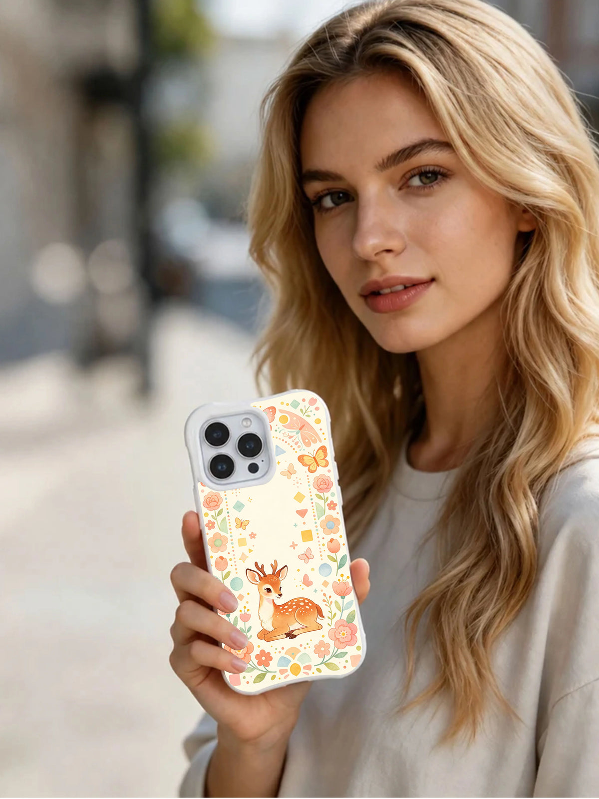 Peach Mist Deer iPhone 14 Pro case product presentation