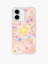 Peach Starburst Meadow: Ortadaki sarı yıldız mavi, pembe ve yeşil yıldızlar ile çiçekler arasından ışınlar saçar.