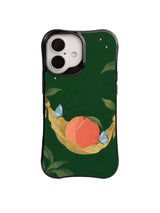 Restful leaf swing iPhone case pattern with peach, butterflies and cottagecore foliage