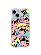 Bright Star Character Close-Up: Large pastel characters in black sunglasses repeat with white and yellow starbursts.
