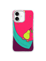 Front view of Pear Takes the Outside Lane artwork on a transparent iPhone 17 case