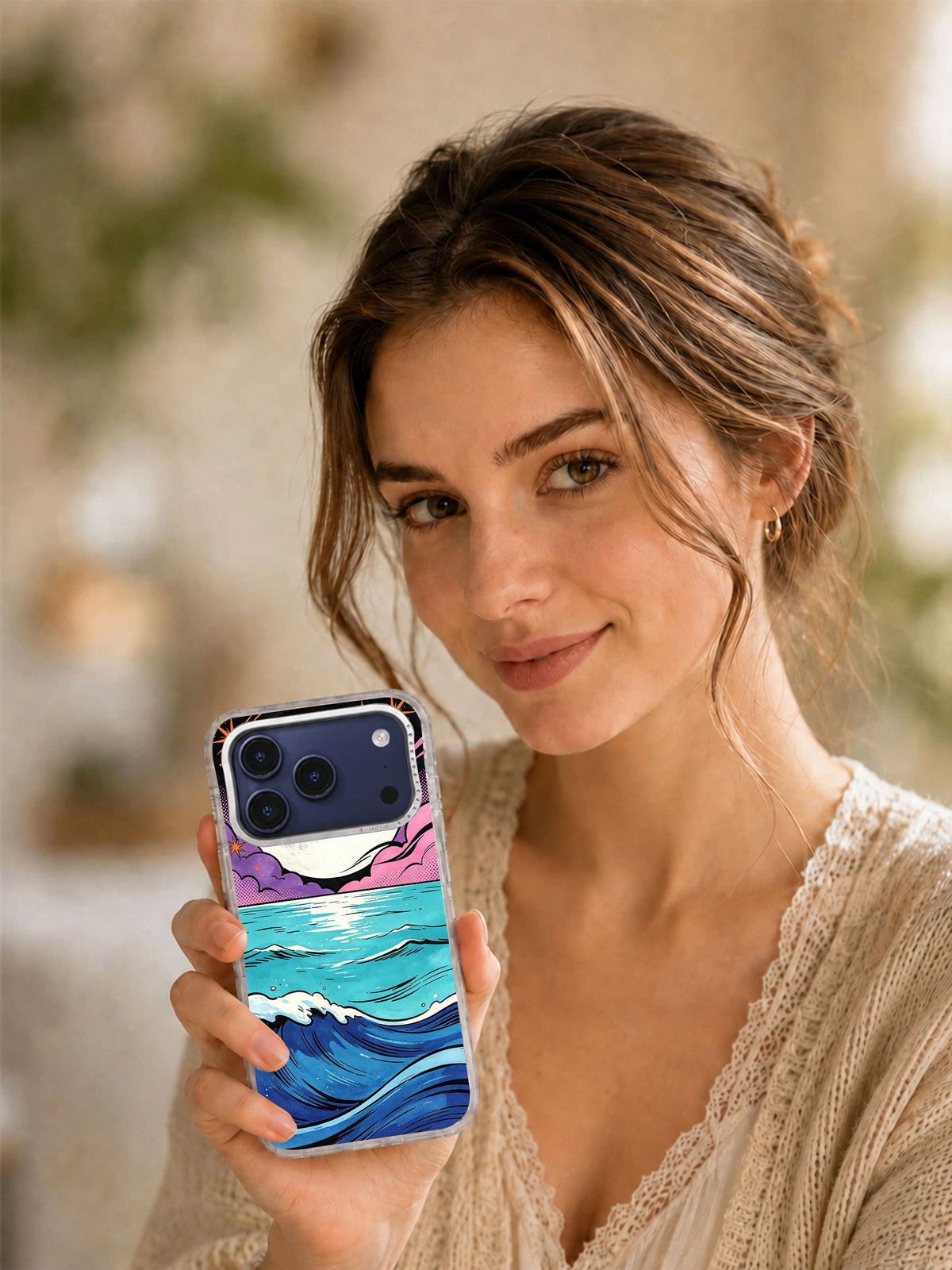 Pearl Moon Tide iPhone case lifestyle view