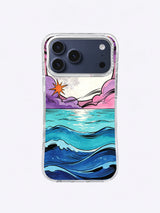Orange Star Moonrise turquoise ocean iPhone case artwork