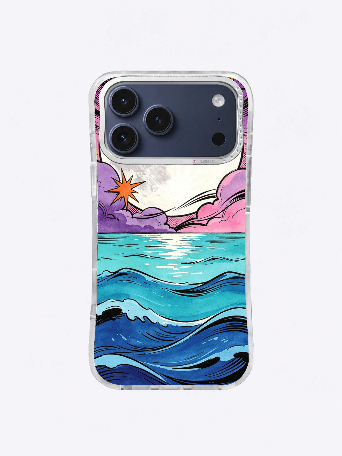 Orange Star Moonrise turquoise ocean iPhone case artwork