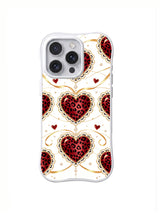 Pearl Lace Heart Rows red black blush cream and gold-colored heart and bow artwork on an iPhone case