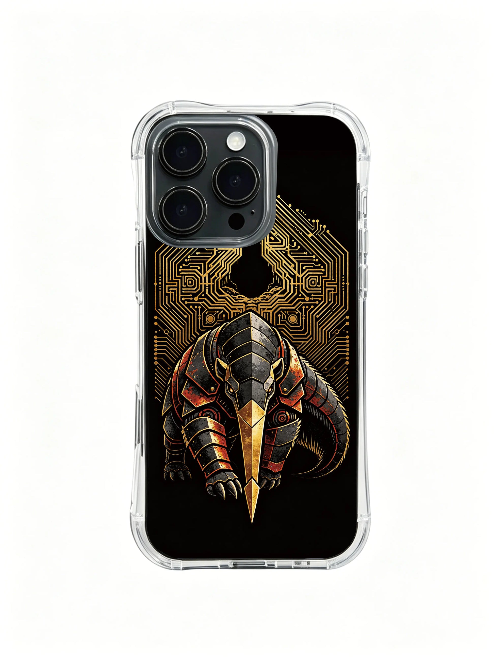 Penetrating focus anteater PhoneCasing, shock-absorbent iPhone 14 Plus Case with intricate circuit art, premium PhoneCasing.