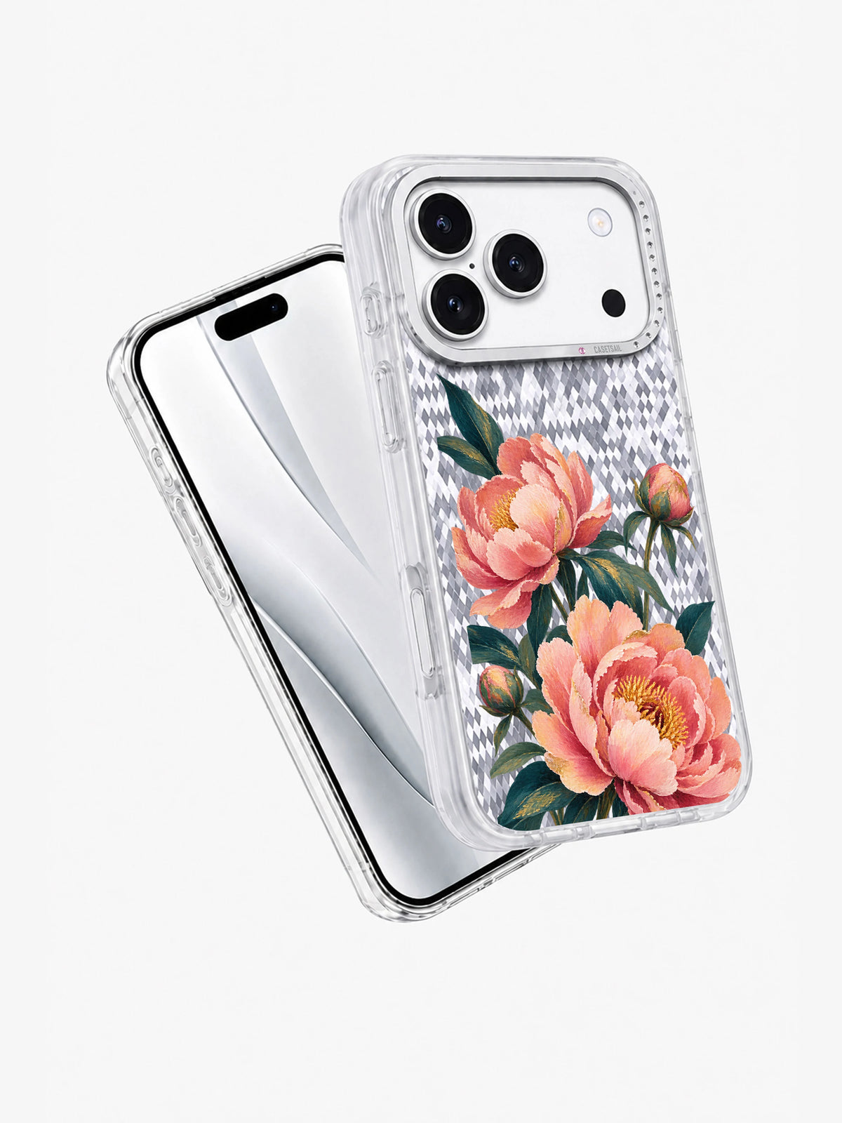 Peony Column transparent iPhone case angled view