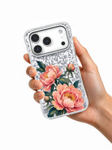 Peony Column transparent iPhone case held in hand