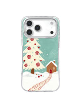 Mint winter sky, cream tree, and winding candy path on an iPhone 17 Pro case