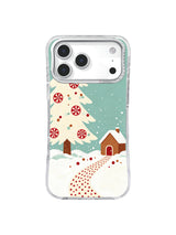 Cranberry peppermint tree and cocoa cottage in snow on an iPhone 17 Pro case