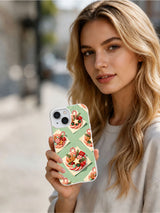Woman holding the Peppermint Picnic iPhone 15 case