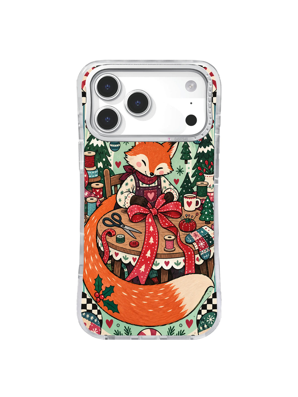 Cranberry Button Studio Peppermint Tailor Fox iPhone 17 Pro Max case pattern