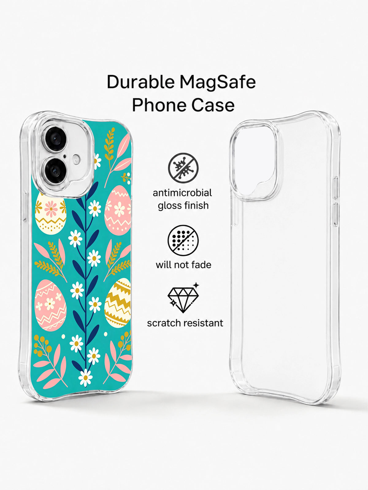 Petal Egg Waltz: Illustrated case beside a plain rear phone view.