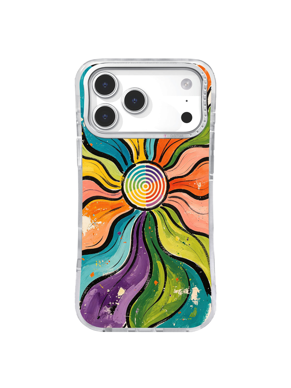 Radiant Wave Flower: Broad wavy petals radiate from a rainbow-ringed center.