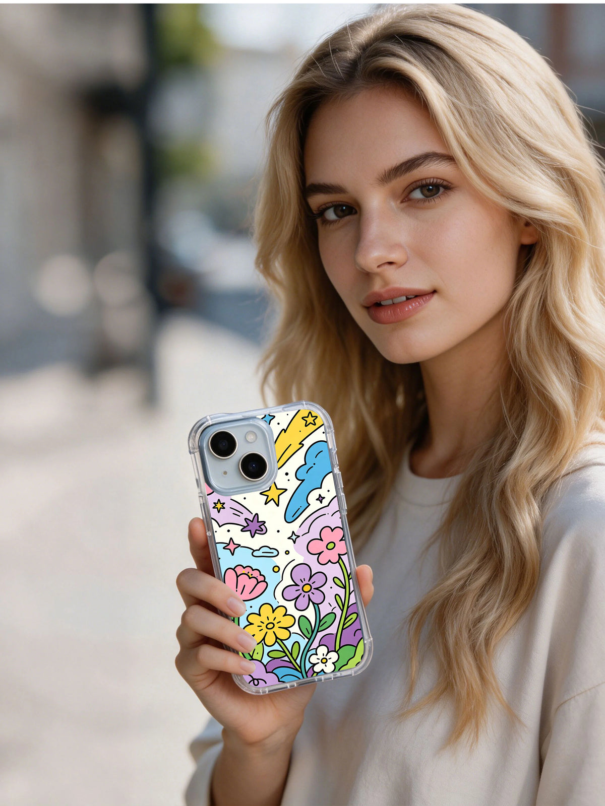 Petal Meteor Shower artist-designed iPhone 14 case lifestyle
