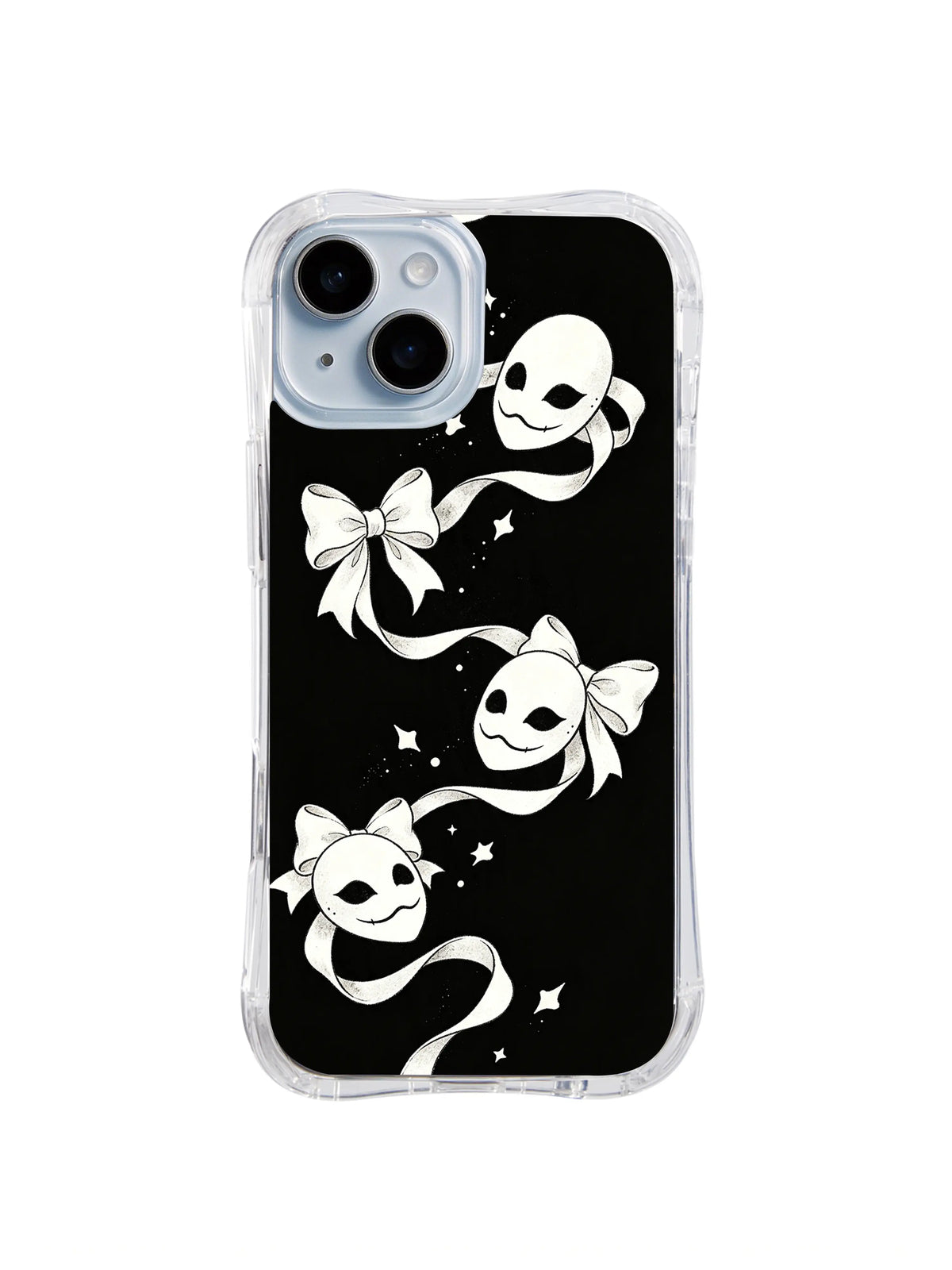 Moonface Ribbon Drift gothic coquette artwork on iPhone 15 Plus case