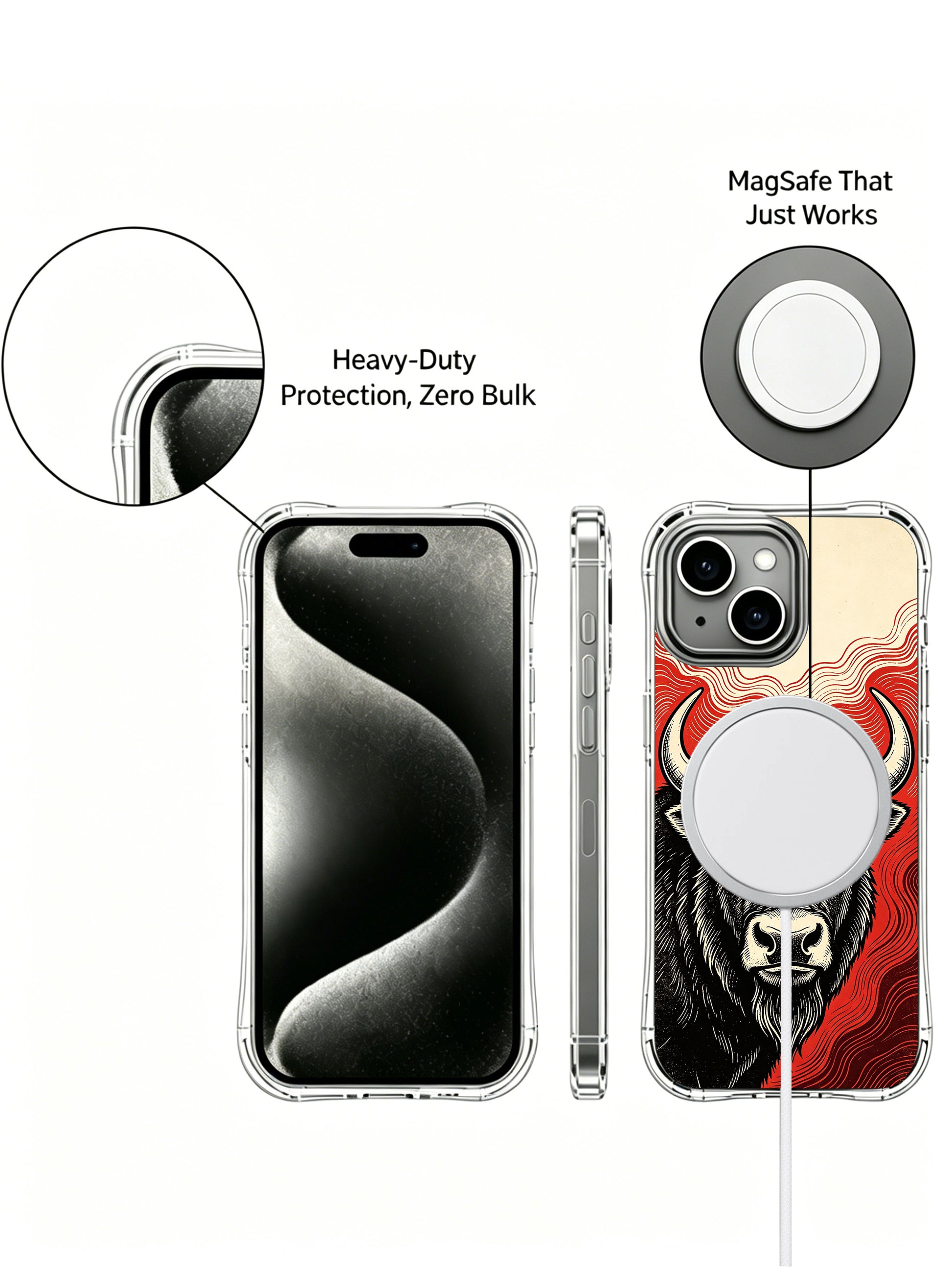 Retro vintage rock poster style buffalo fine art for PhoneCasing iPhone 13 Case, collectible limited collab art case ideal for anniversary luxury gift picks.