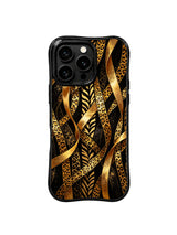 PhoneCasing iPhone 15 pro max casing with scratch-resistant matte black finish and UV-printed metallic gold print, long-lasting premium artistic phone cover.